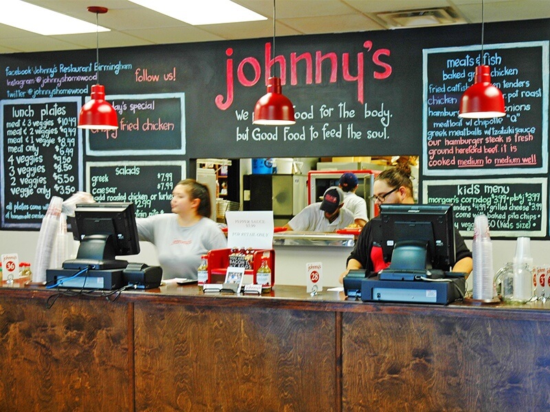 The counter and runner's station at Johnny's, where the staff moves and shakes for hungry customers