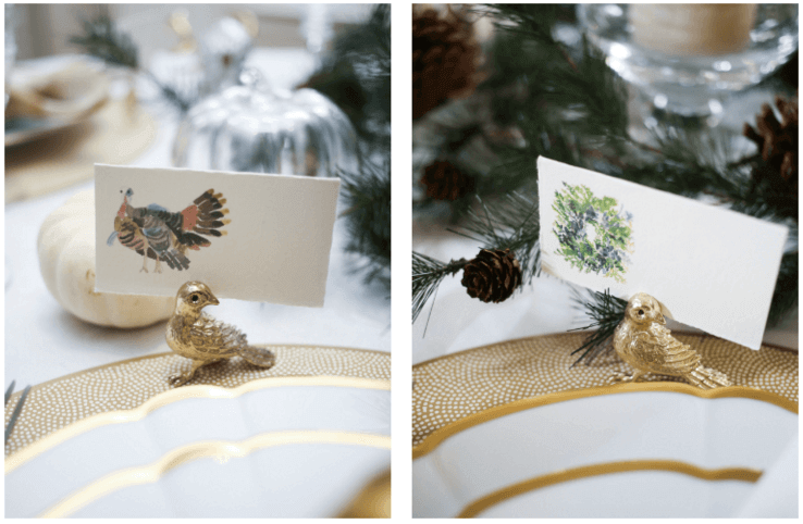Have a supply of seasonal place cards on hand, and it's child's play how simple they are to swap. Trade in the turkey for a wreath, and you've instantly transformed the motif. Image: Lindsey Grace Photography