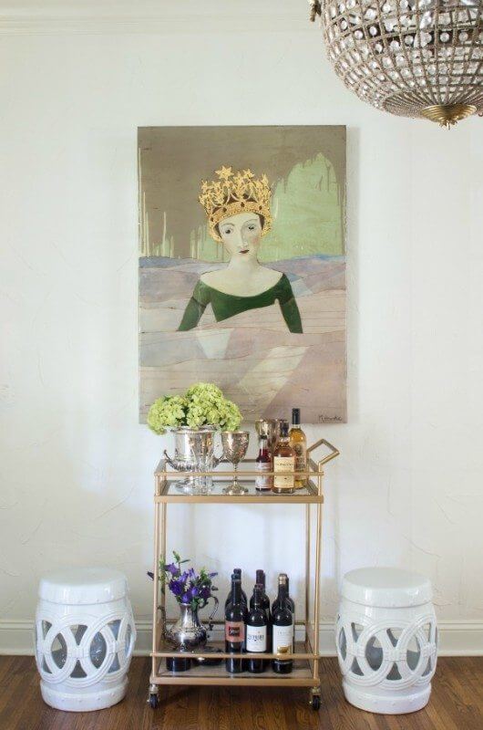 The Making of a Hedgemoor Family Dream Home - 7 This mixed-media piece by Memphis artist Megan Hurdle gave rise to the soft, mint green hue Jenna picked for the parlor ceiling.