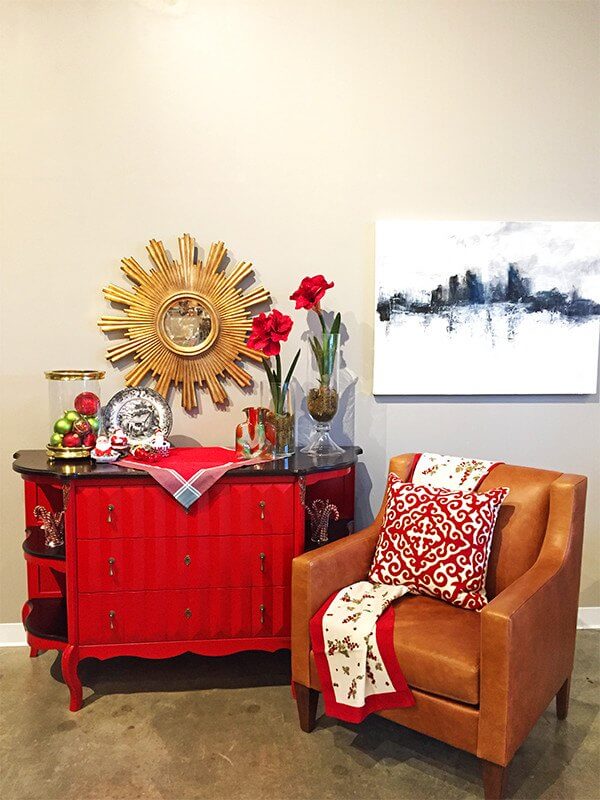 Classic holiday mantel in traditional colors