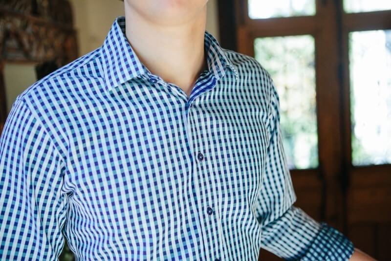 Is there anything more handsome than a well-tailored button-up? Brennan does not shy away from vibrant colors.