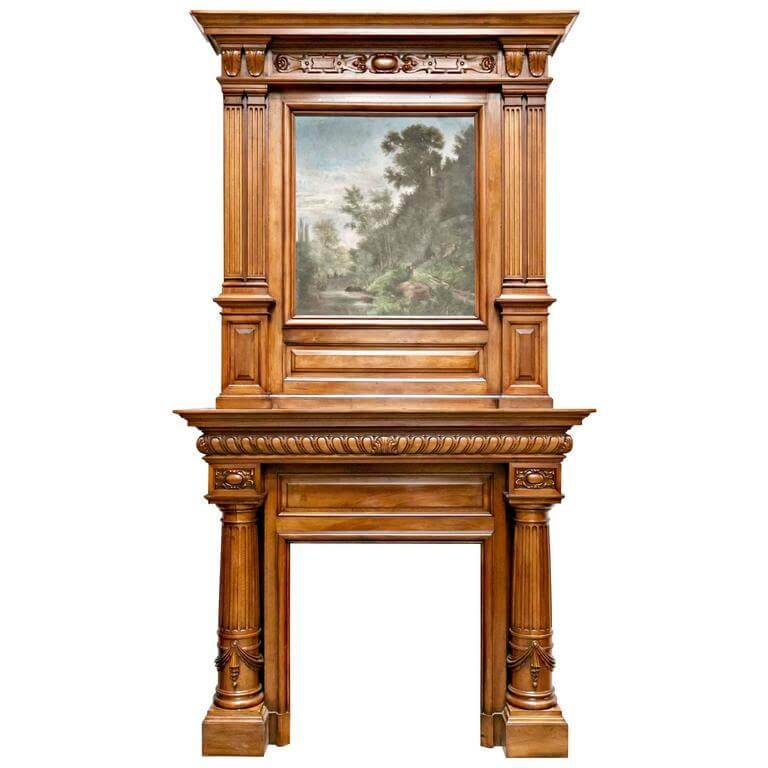French Renaissance Revival walnut fireplace with overmantel, $34,275, at Lolo French Antiques et More French Renaissance Revival walnut fireplace with overmantel, $34,275, at Lolo French Antiques et More