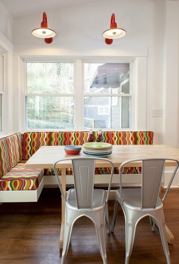 colorful banquette provides ample seating