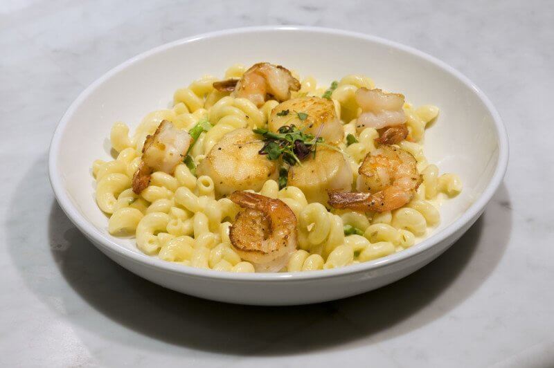 The scallop and shrimp white cheddar mac & cheese is divine Scallop and shrimp white cheddar mac & cheese