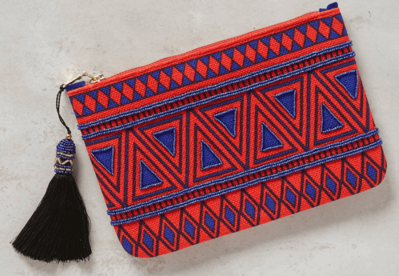 red and blue handbag