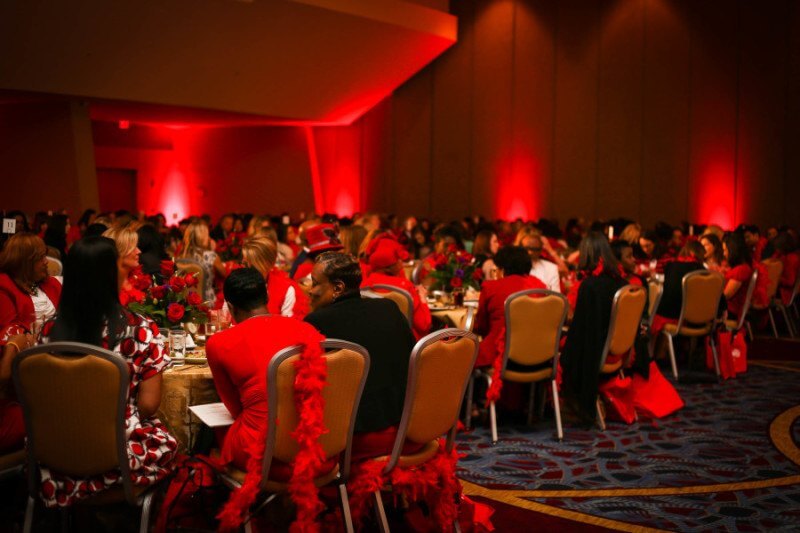 The 2015 Go Red Luncheon hosted tables of women looking for more info about fundraising and marketing efforts for the American Heart Association. Go Red 2015 ballroom