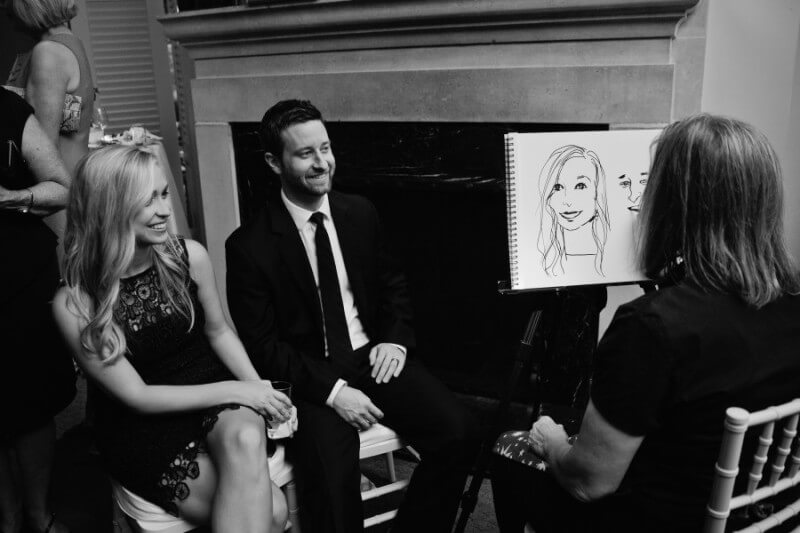 Artist Jeanne Seagle created caricatures of guests to serve as a fun memento from the wedding.