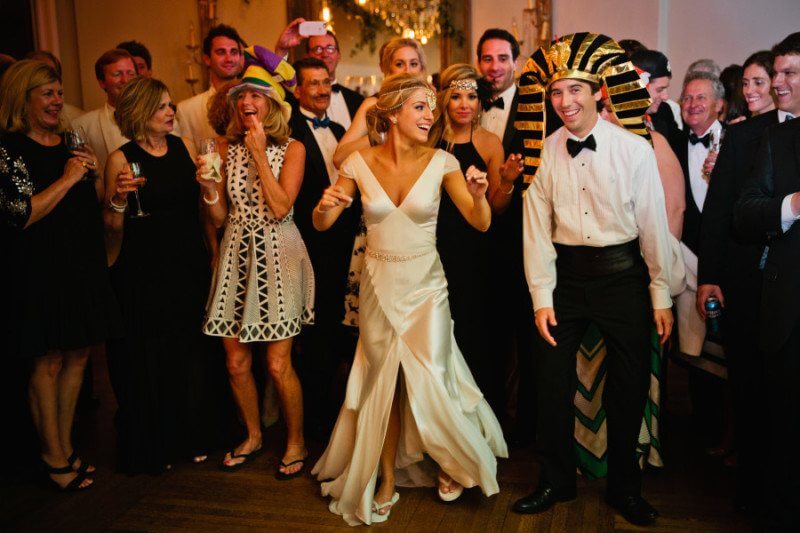 bride and groom in hats