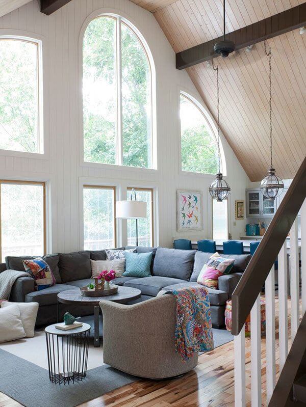 A Lake Lanier, wheelchair accessible home. The outside comes in with these gorgeously large windows looking out to Lake Lanier. Interior designer: Beth Johnson
