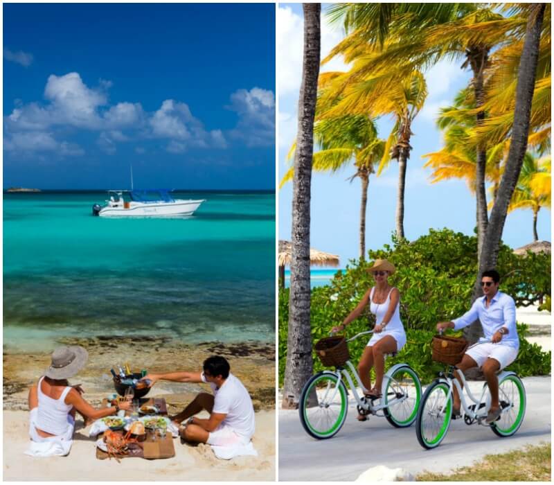 There are no cars on Jumby Bay, where everyone rides bikes and sinks their toes into the white sandy beaches. Image: Jacob Termansen
