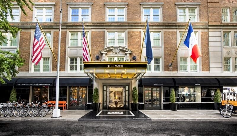 A daytime view of the atrium entrance to The Mark Hotel, NYC
