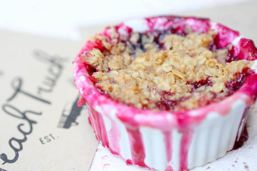 Ooey, gooey peach and berry crumble