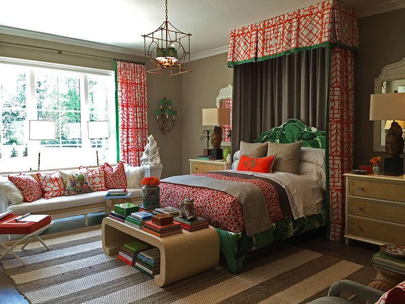The epitome of how to mix patterns. sb-atlanta-southeasternhome-bedroom-palmbeach
