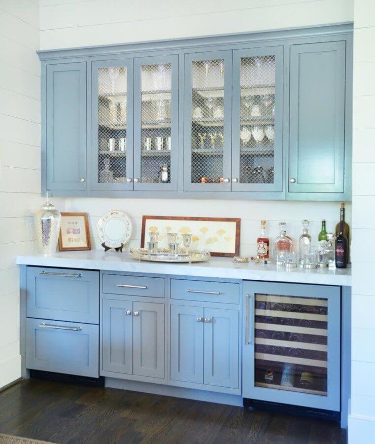 The bar offers a pop of color in the otherwise white space