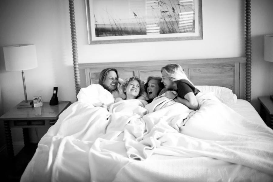 Kayla spent the morning of her wedding day sipping mimosas and giggling with her bridesmaids, mom, and future mother-in-law. The ceremony began at 10 a.m., so the girls woke up at 7 to start getting wedding-ready!