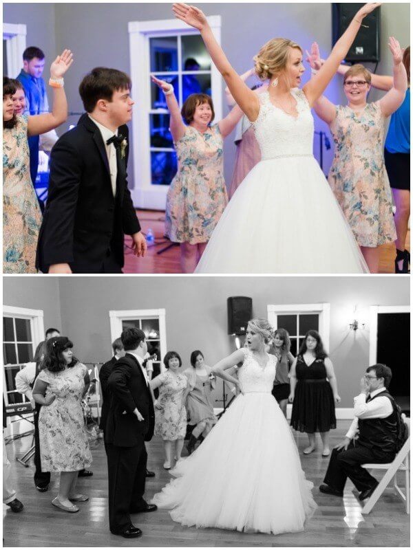 It was important to Lindy and Mitch that Lindy’s students at Unless U, the organization for adults with developmental disabilities Lindy founded after graduating from college, were incorporated into their special day. “All of my students from Unless U were involved in some way at my wedding, whether they were a junior bridesmaid or groomsmen or passed out cake or sparklers. I made sure to include each of them in some part of our day,” Lindy says. “They also performed a choreographed dance at the reception! The guests absolutely loved it!” It was important to Lindy and Mitch that Lindy’s students at Unless U, the organization for adults with developmental disabilities Lindy founded after graduating from college, were incorporated into their special day. “All of my students from Unless U were involved in some way at my wedding, whether they were a junior bridesmaid or groomsmen or passed out cake or sparklers. I made sure to include each of them in some part of our day,” Lindy says. “They also performed a choreographed dance at the reception! The guests absolutely loved it!”