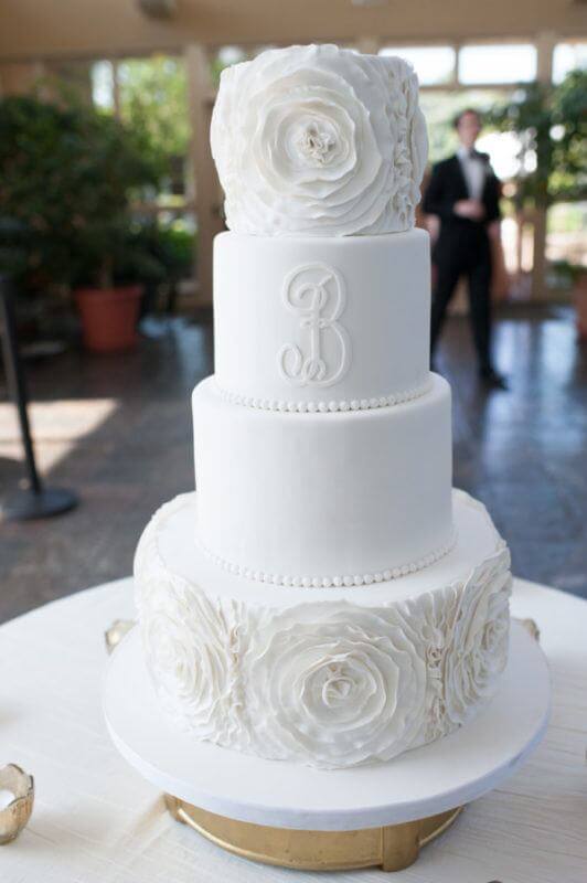 Each of the four tiers of the wedding cake featured a different flavor.