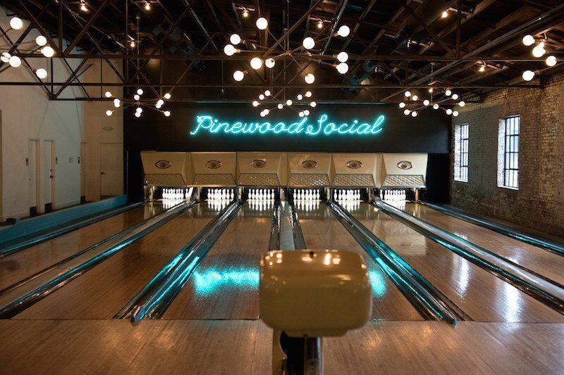 Bowling at Pinewood Social, a rainy day activity in Nashville
