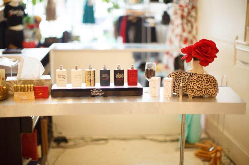 Red Velvet carries perfume by Juliette has a Gun and cosmetics by Besame.