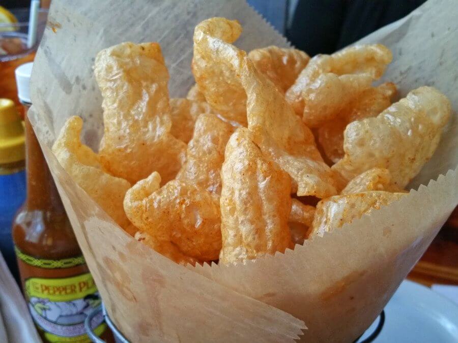 The "pail o' pork rinds" are hot, salty and still crackling upon arrival at your table! The "pail o' pork rinds" are hot, salty and still crackling upon arrival at your table!