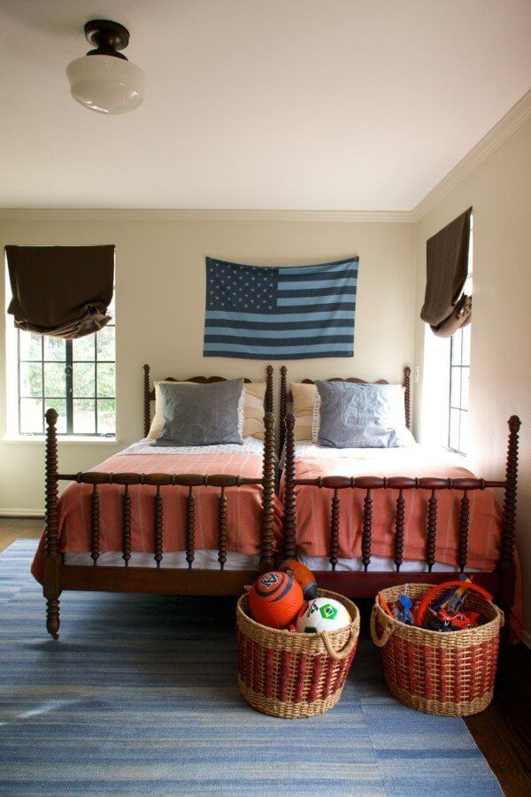 "I always loved that my mother-in-law gave us these antique beds from her house," says Caroline of the twin beds in her other son's room.