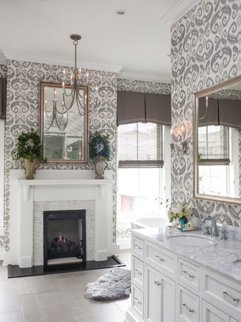 “I love having a fireplace in the bathroom,” says Brandon. “On a cold winter night… to soak in the tub with the fire going and a glass of wine is perfection!”