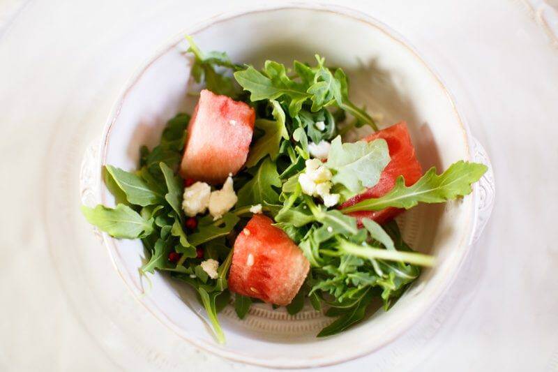 A fresh watermelon and feta salad is a delightful starter for a late-summer meal.
