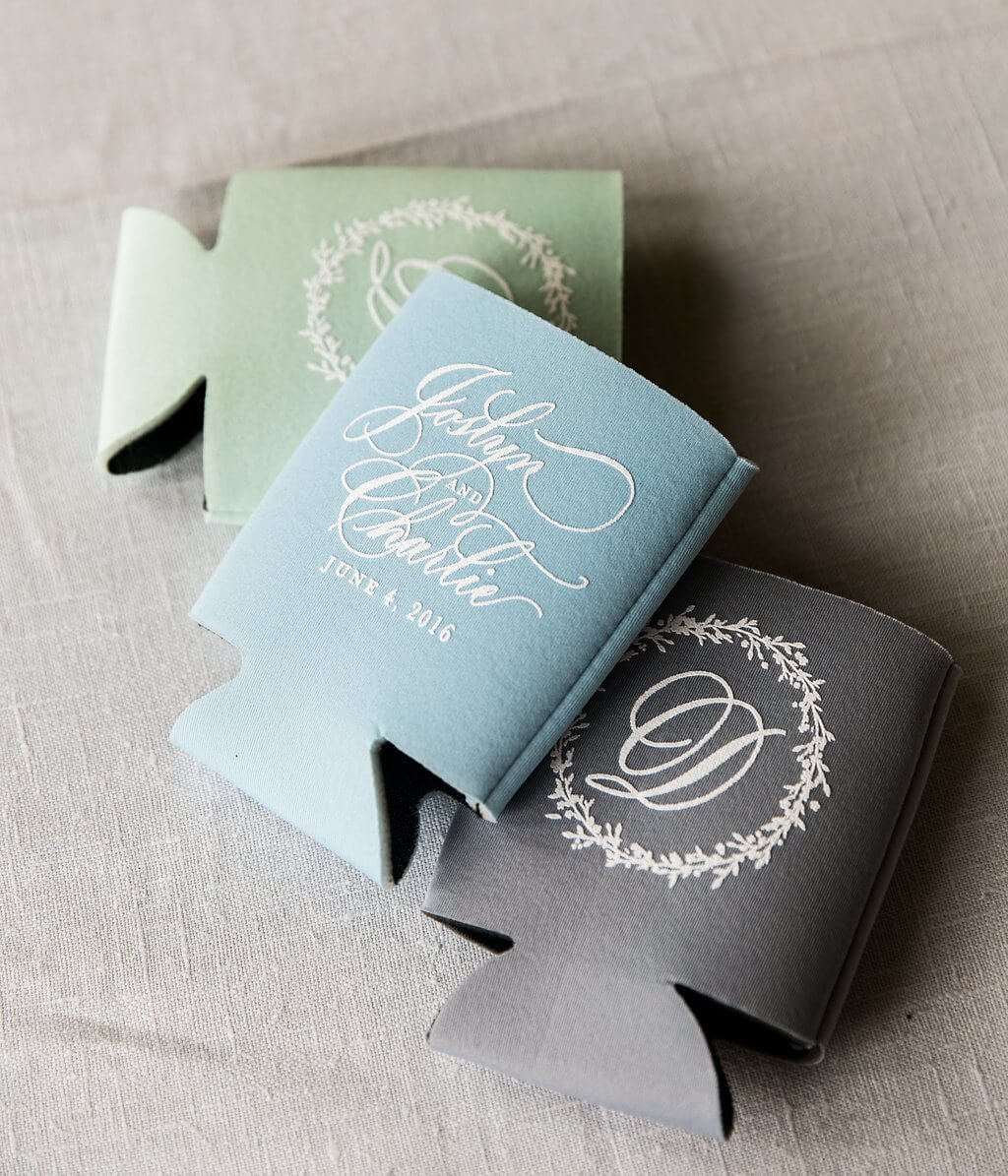 Even the drink coozie favors, featuring elegant calligraphy and a romantic wreath-ringed monogram designed by Mariée Ami, had the touch of refinement present throughout the day.