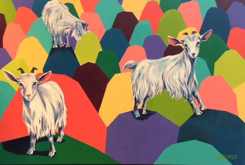 Happy goats! Our experts agree: If a piece makes you happy, buy it! "This is Where the Goats Play" by Devin Culpepper, $500 at T Clifton Art.