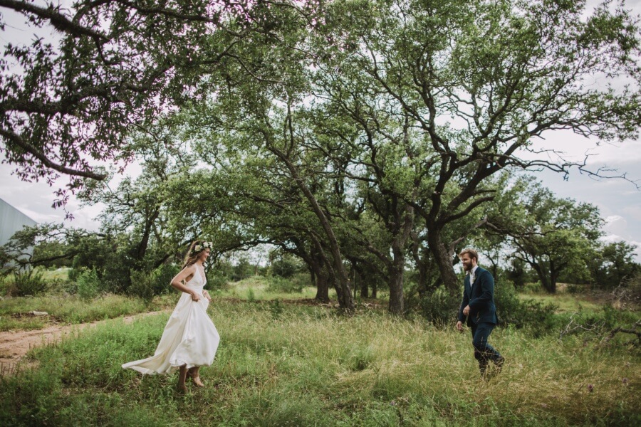 At the first look, Matthew and Mandy approach each other under a canopy of tangled branches.