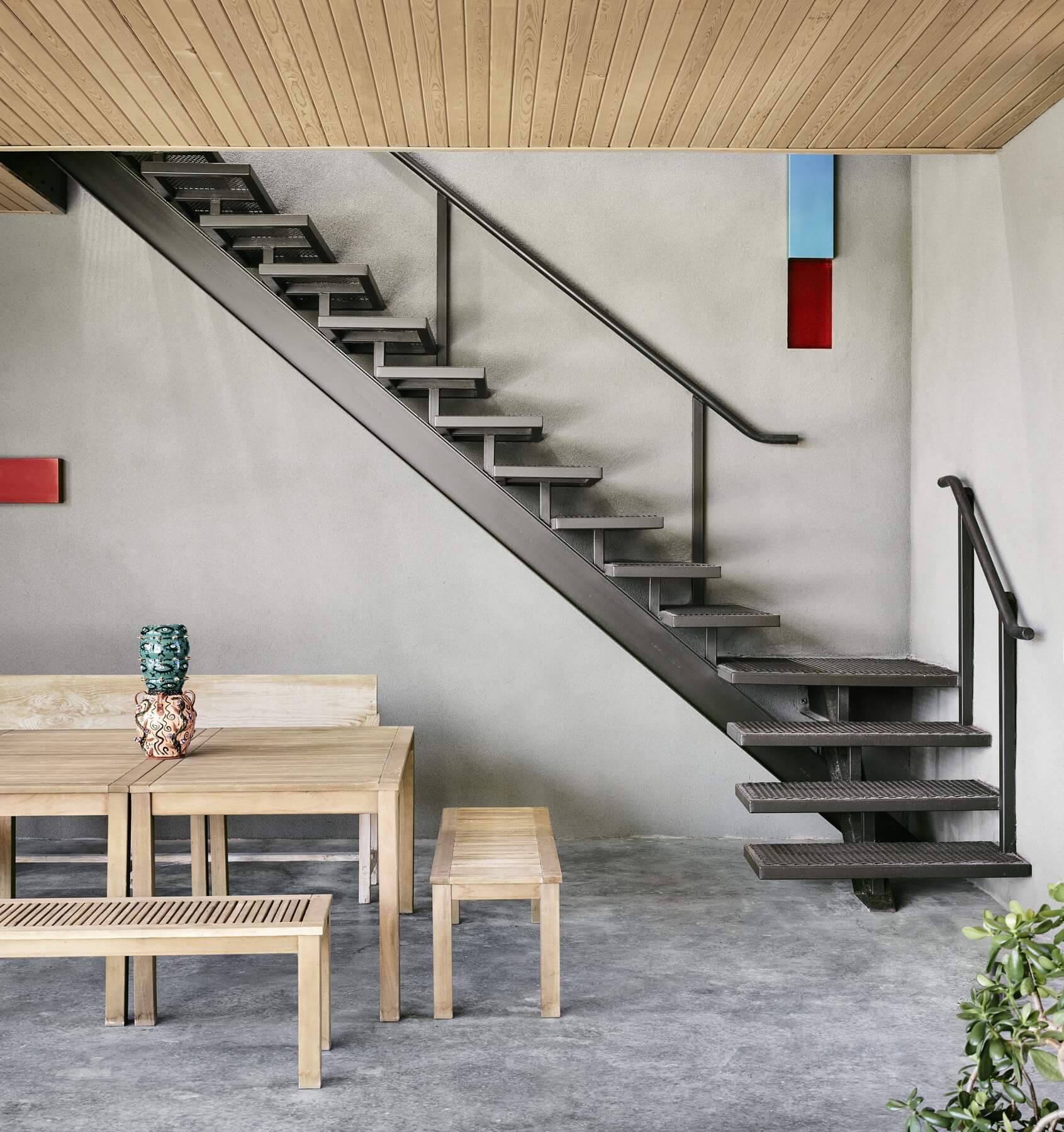 The stairs, made by local welder Bill Parrot, double as a minimalistic work of art. The stairs, made by local welder Bill Parrot, double as a minimalistic work of art.