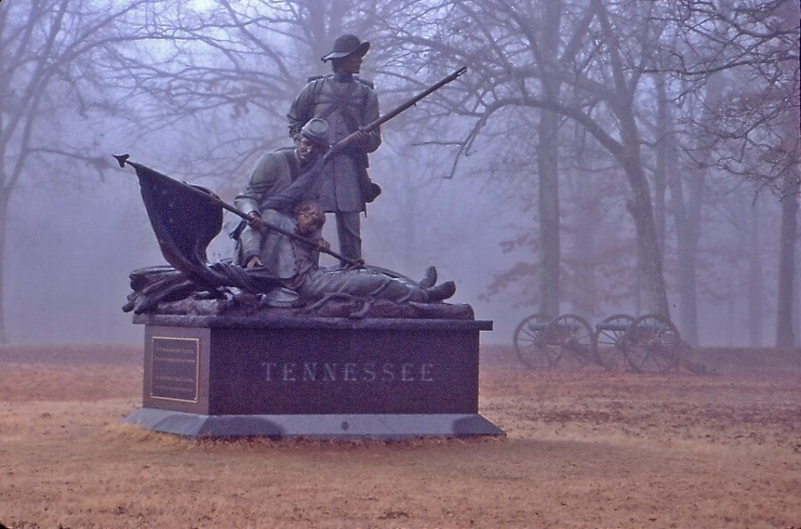 statue surrounded by fog