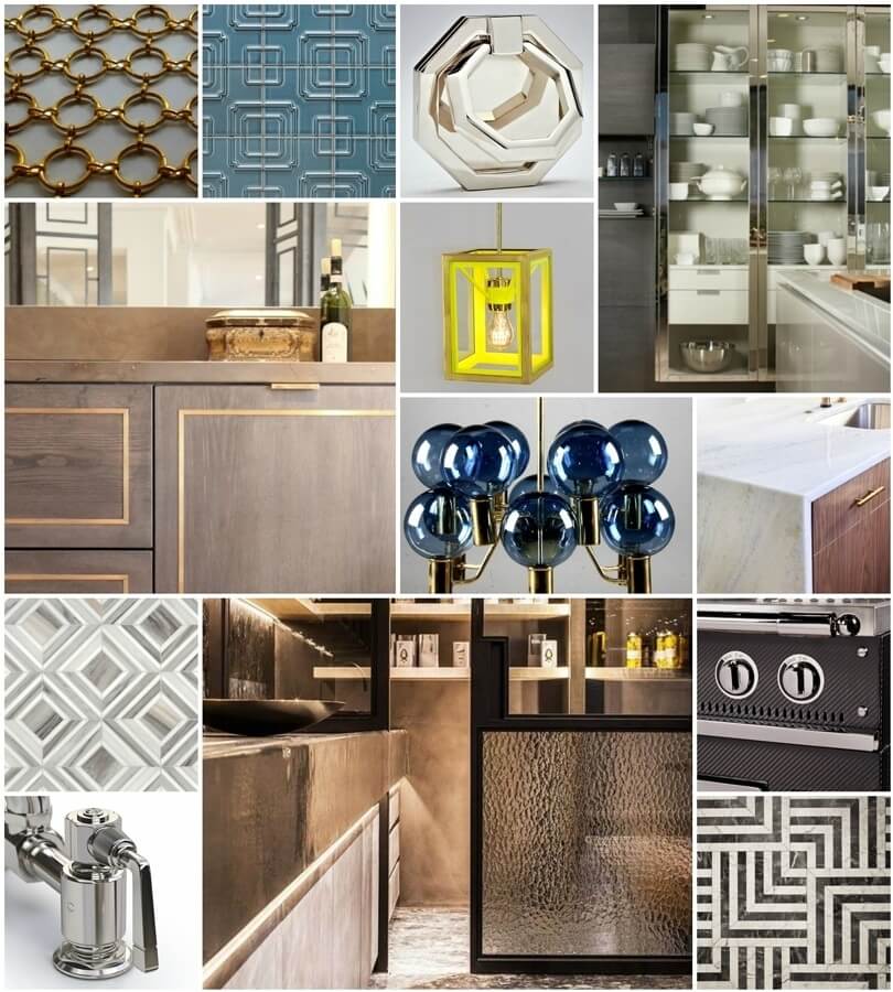 Although kitchen designer Kelly Carlisle is equally at home designing traditional kitchens, she loves the challenge of mixing in modern materials, such as these show-stopping products she is eyeing for future designs. Metallic accents mixed in with wood, colored-glass light fixtures and textured tile all get her seal of approval.