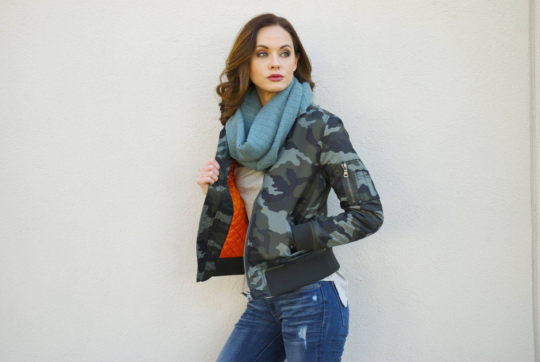 From Gus Mayer: Anorak bomber jacket, Joah Brown top, DL 1961 jeans and 360 Cashmere scarf
