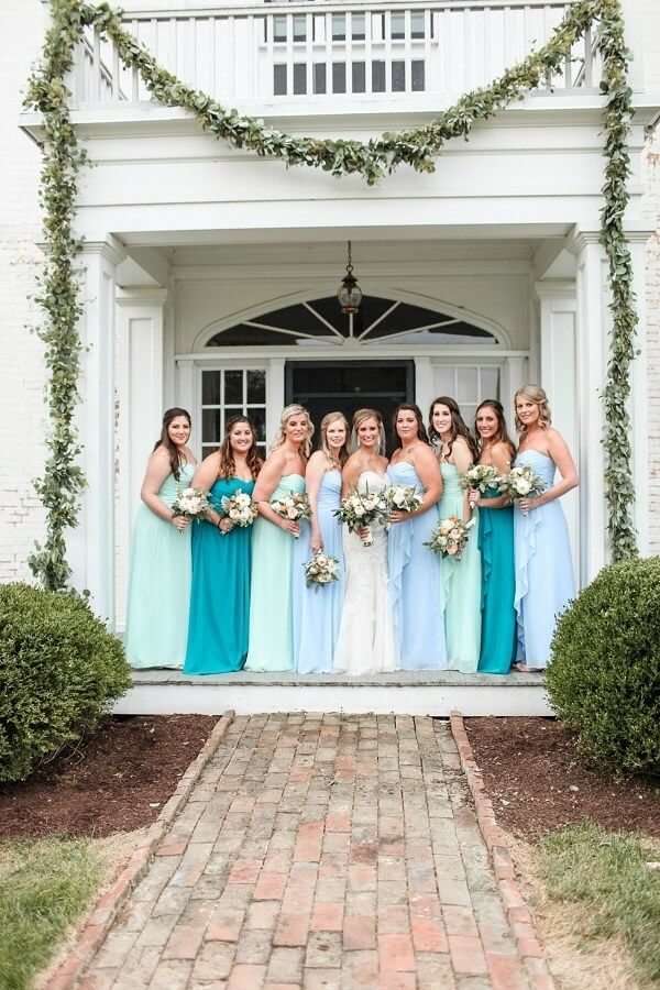 All the colors she wanted to accent were present in the bridesmaids dresses.