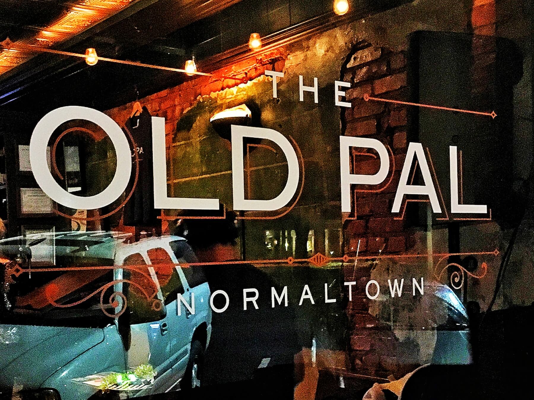 The front window of The Old Pal in Normaltown