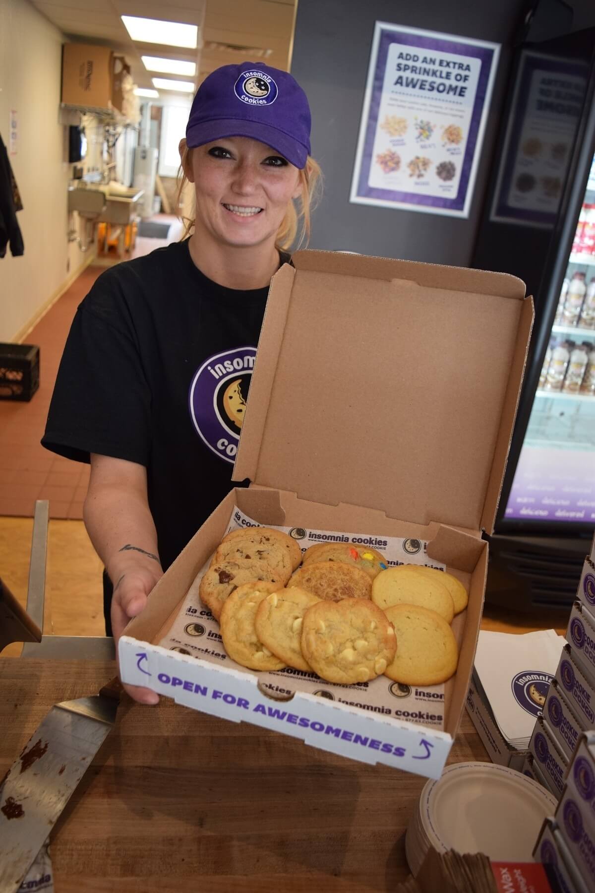 Wide awake and hungry? Insomnia Cookies delivers dozens of warm cookies straight to your door into the wee hours of the morning. Wide awake and hungry? Insomnia Cookies delivers dozens of warm cookies straight to your door into the wee hours of the morning.