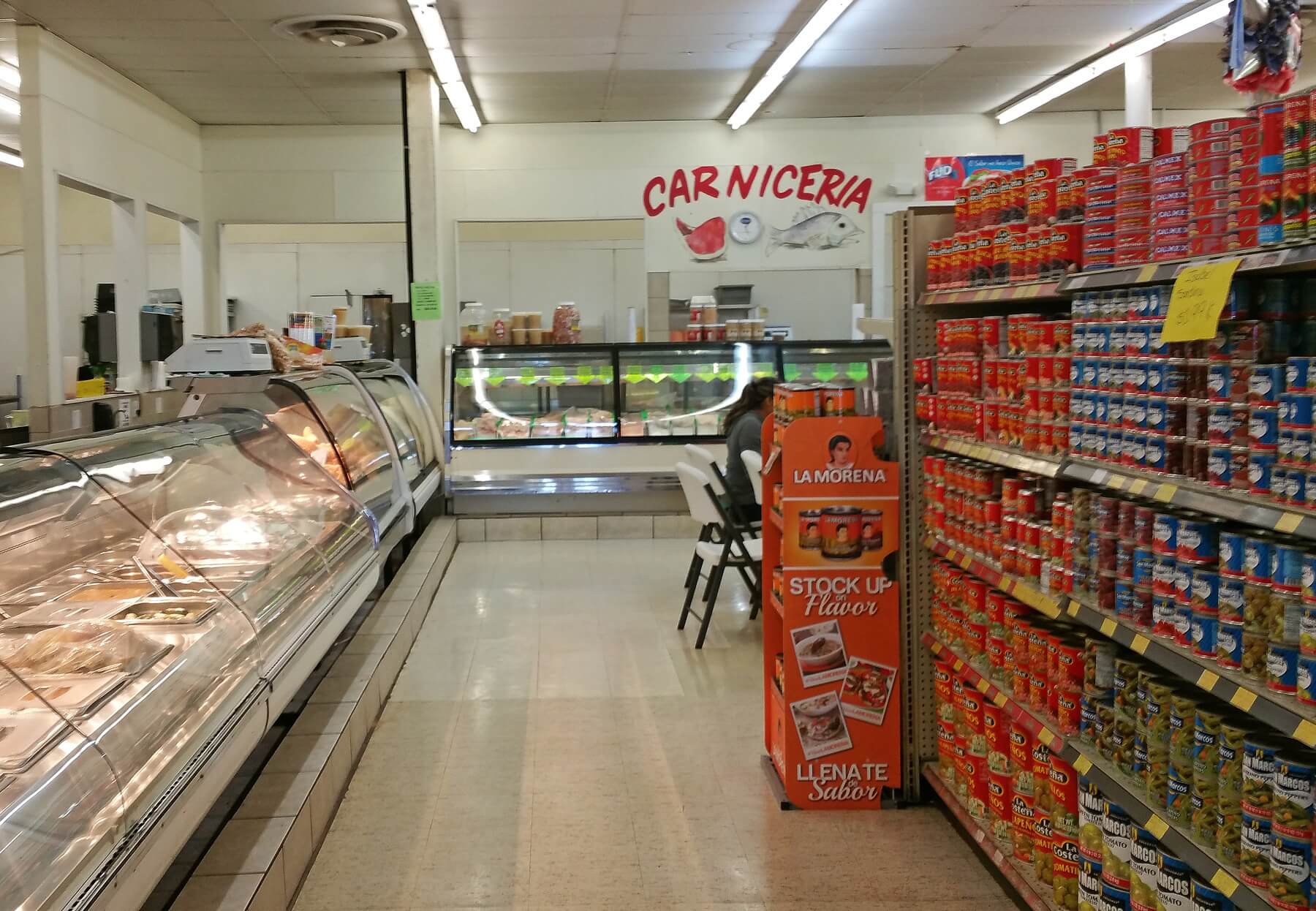 One of the aisles leads you straight toward the back dining area, where a hot buffet of daily homemade food awaits just in front of the tortilleria adjacent to the "carniceria" or butcher counter. One of the aisles leads you straight toward the back dining area, where a hot buffet of daily homemade food awaits just in front of the tortilleria adjacent to the "carniceria" or butcher counter.