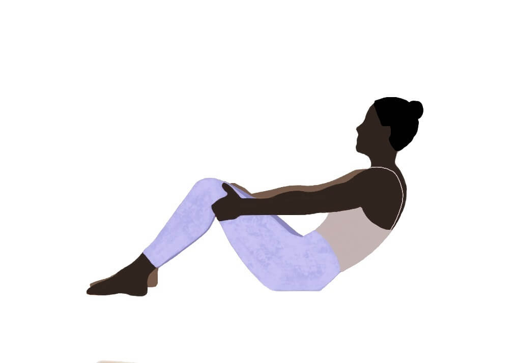 The classic barre crunch works the upper and middle abs.