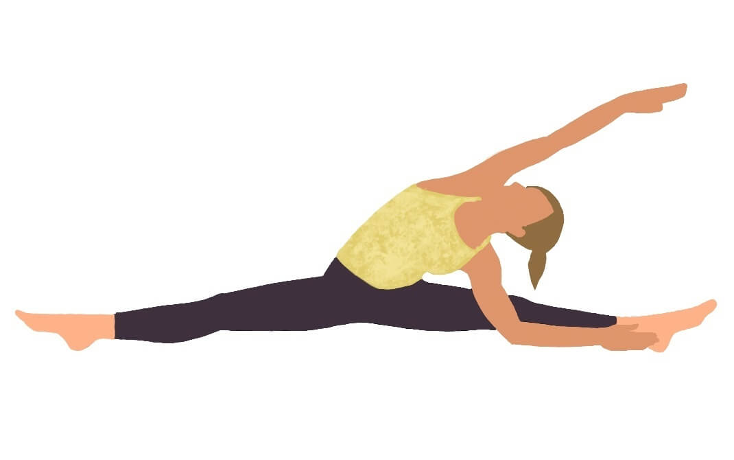 Saddle stretch lengthens and stretches the inner thighs and back.