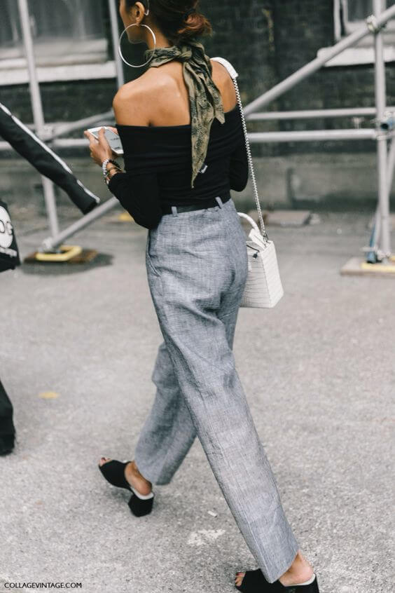 large hoop earrings and mules