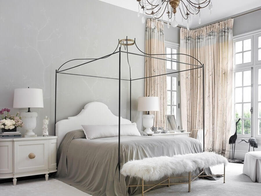 This Melanie-designed bedroom is ultra-feminine, with a French and Asian flair and beautiful Chinoiserie fabric by Schumacher. Image: emilyfollowill.com