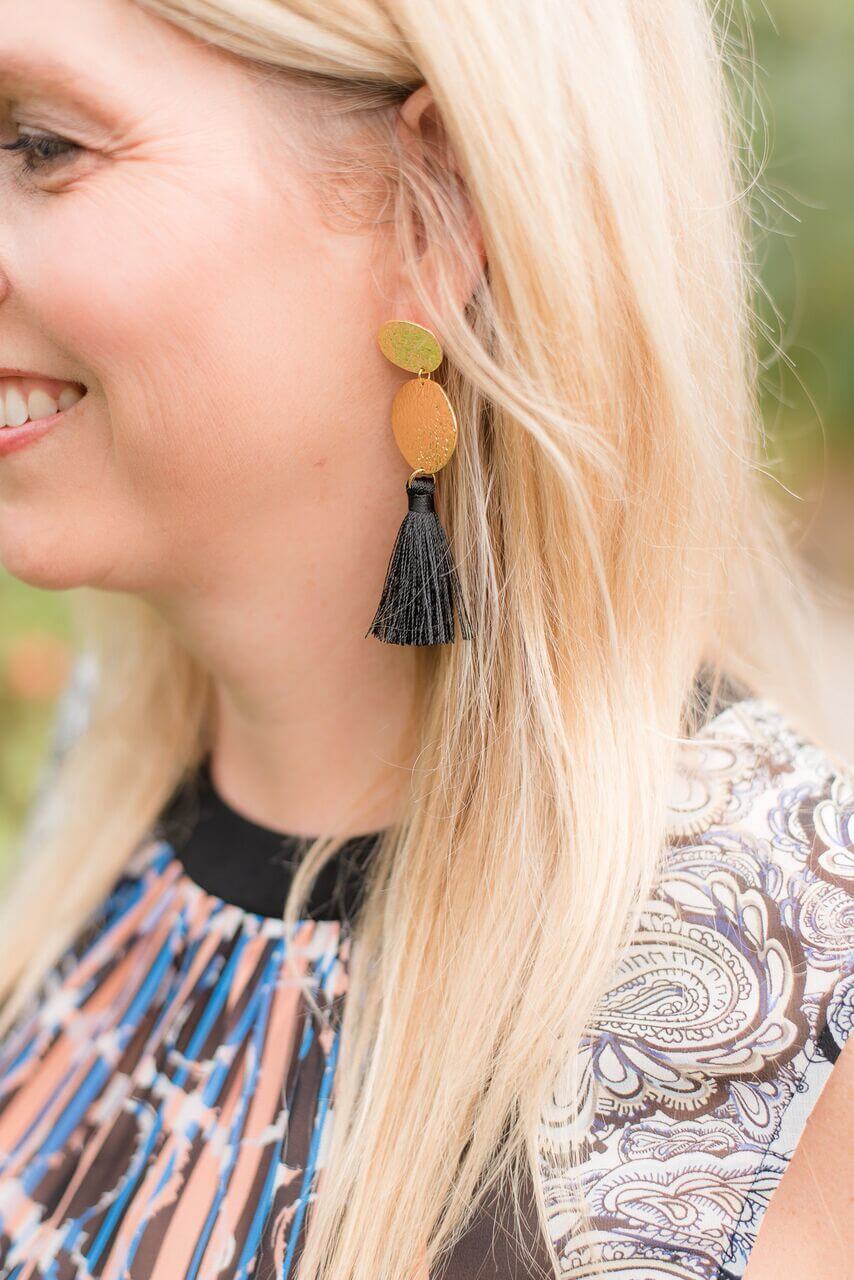 From Monkees of Mountain Brook: Fringe black and gold earrings, $60. 