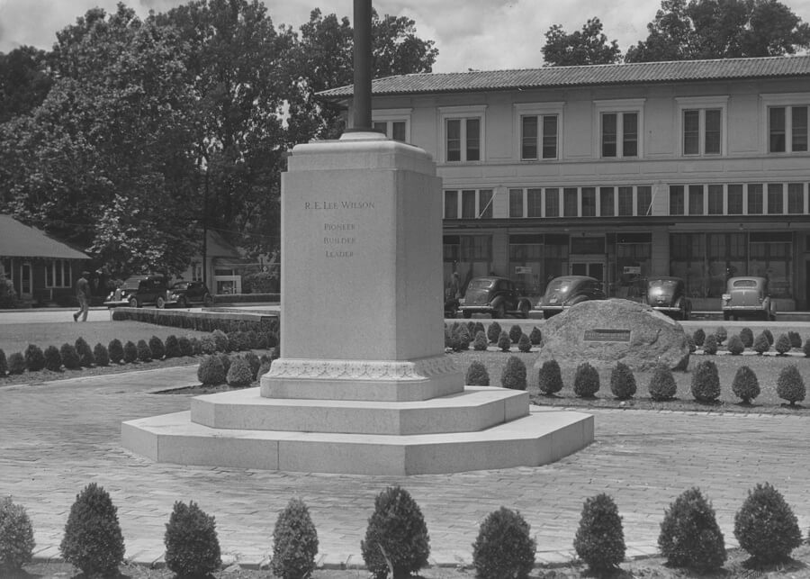 Lee Wilson is buried in Memorial Park, a green space that serves as the centerpiece of the town square.