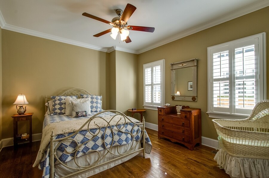 This guest room offers a warm retreat for overnight stays, and it's conveniently located on the first floor.