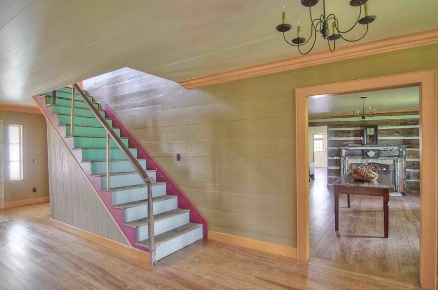 The entry hall and many of the rooms include a surprising amount of color, which is historically accurate to the period.