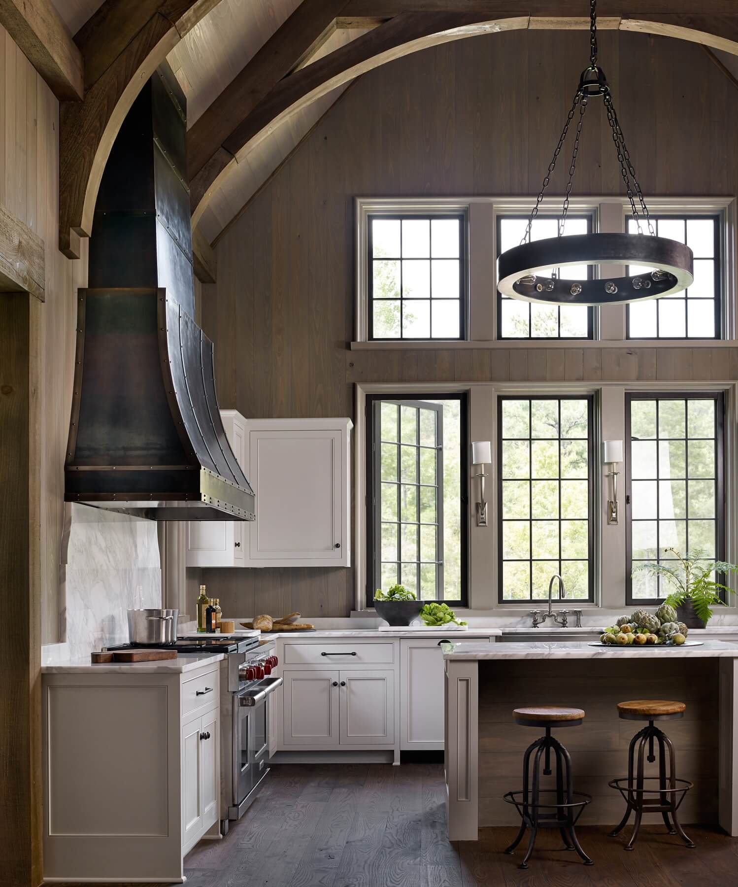"The owners wanted a timber-framed house, and that allowed us to use the great height for these beautiful beams," says Jeffrey.