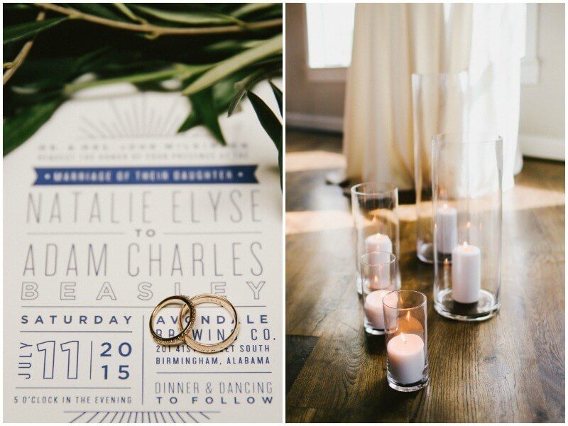 The navy typographic wedding invitation perfectly captures Natalie and Adam’s style: classic and refined, yet relaxed and hip.