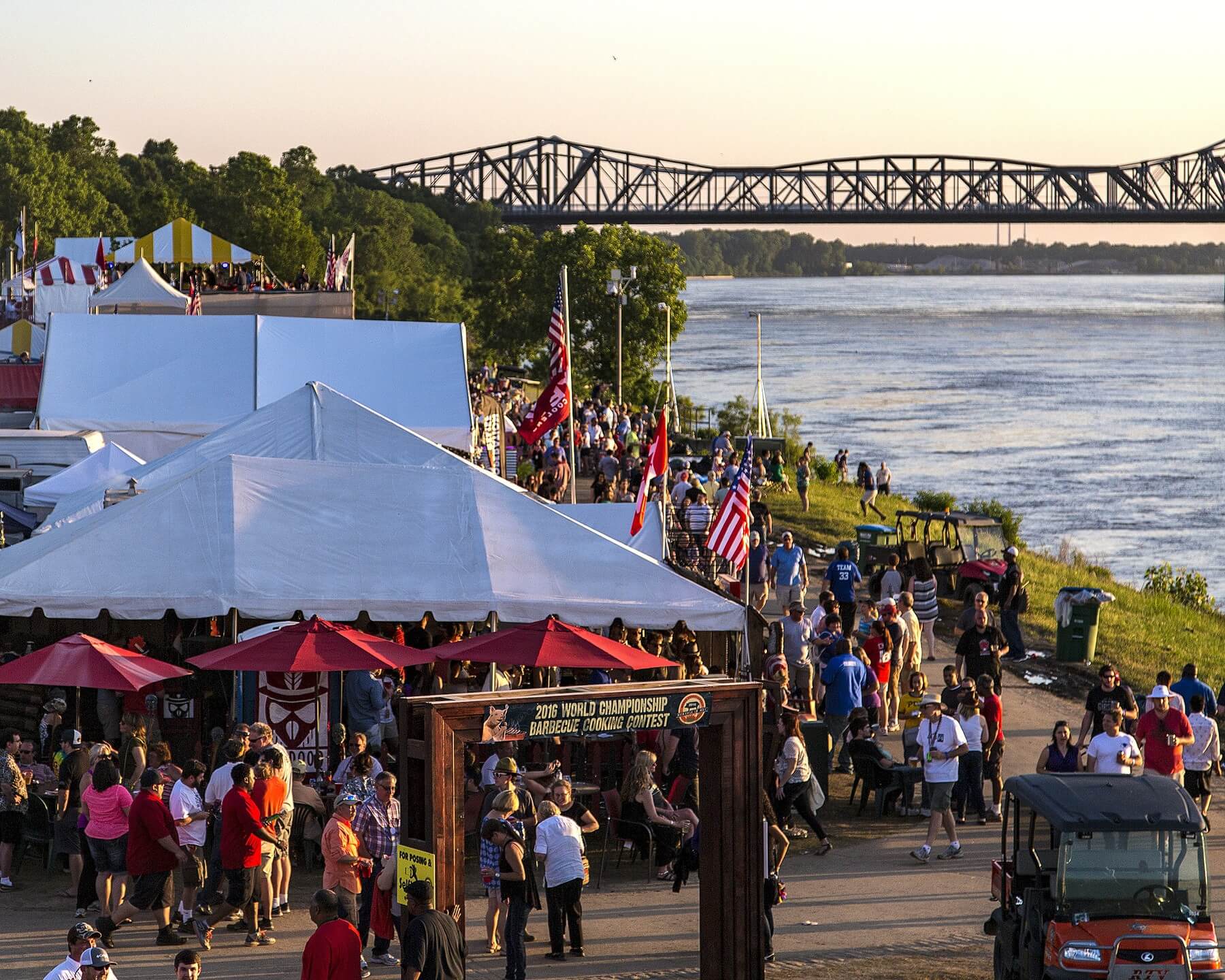 One of the best parts of the World Championship Barbecue Cooking Contest? Strolling along the Mississippi River in Memphis' Tom Lee Park and checking out the teams elaborate tents and displays. One of the best parts of the World Championship Barbecue Cooking Contest? Strolling along the Mississippi River in Memphis' Tom Lee Park and checking out the teams elaborate tents and displays.