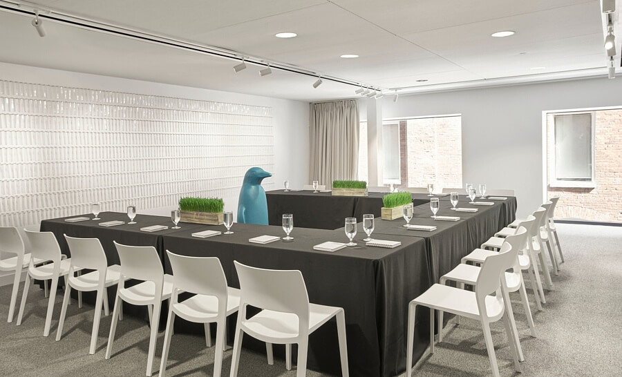 This is the ideal setting for a presentation-style event. We love how the natural light reflects off the white tile wall. This is the ideal setting for a presentation-style event. We love how the natural light reflects off the white tile wall.